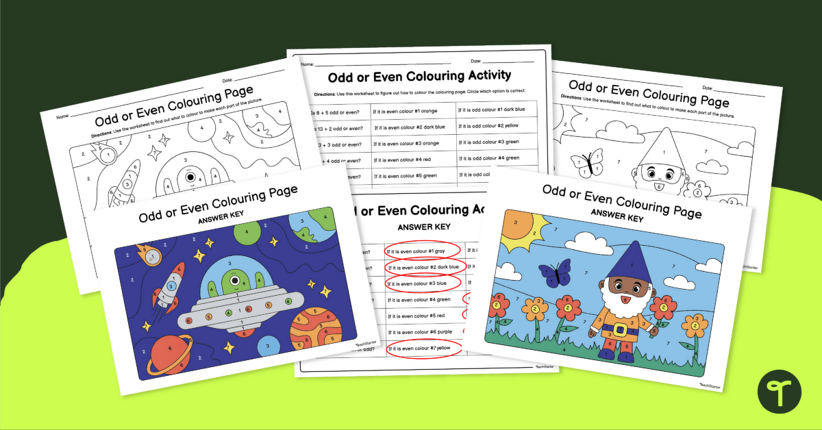 Odd and Even Colour-by-Number Worksheets teaching resource