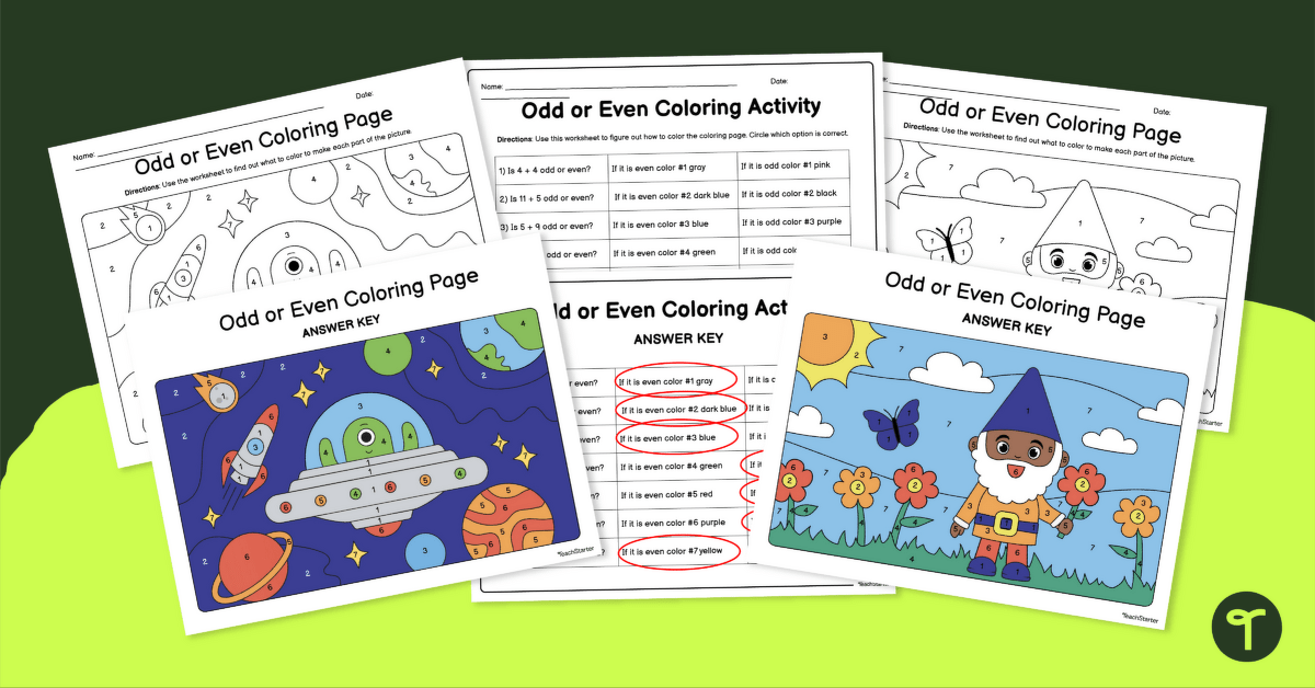 Odd and Even Color-by-Number Worksheets teaching resource