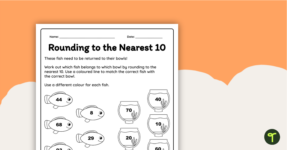 Round each number to the nearest ten Worksheet