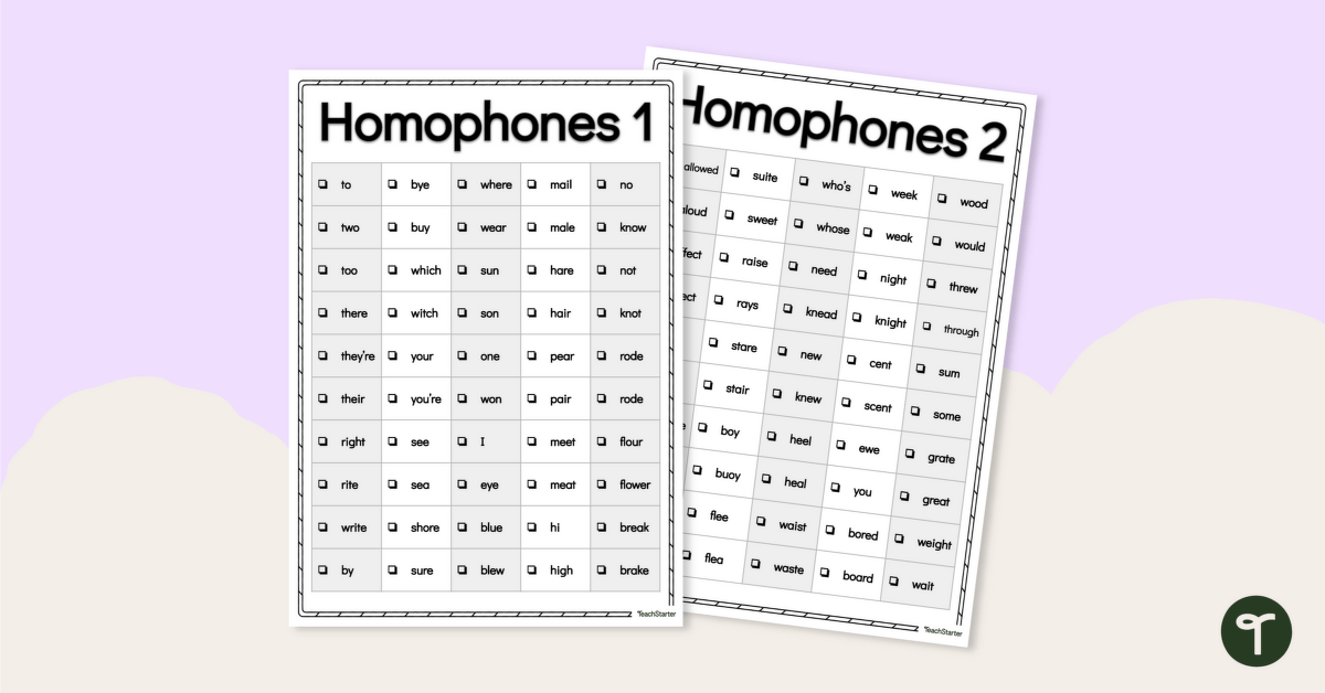 Word Study Lists – Homophones teaching resource