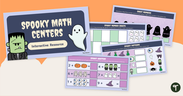 Go to Spooky Halloween Math Centers for Kindergarten teaching resource