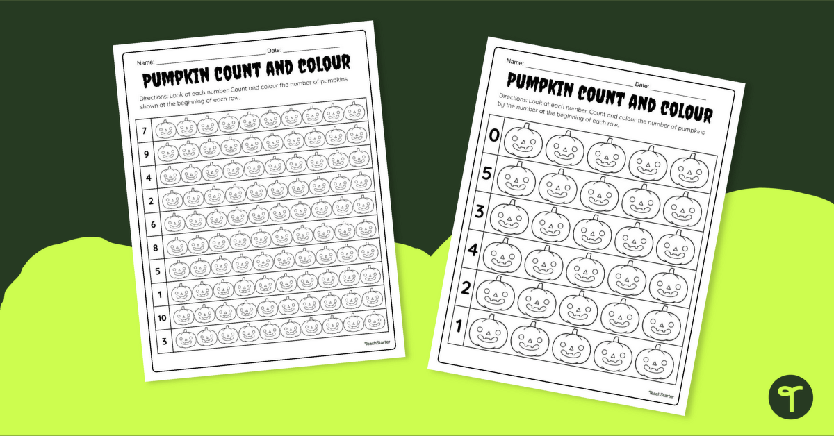 Pumpkin Count and Colour - Halloween Maths Worksheet teaching resource