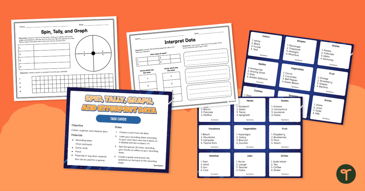Spin, Tally, Graph and Interpret Data – Task Card Activity teaching resource