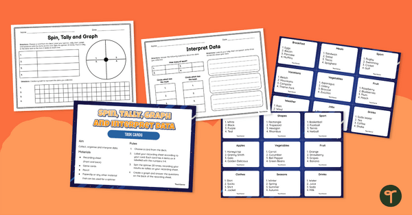Go to Spin, Tally, Graph and Interpret Data Task Card Activity teaching resource