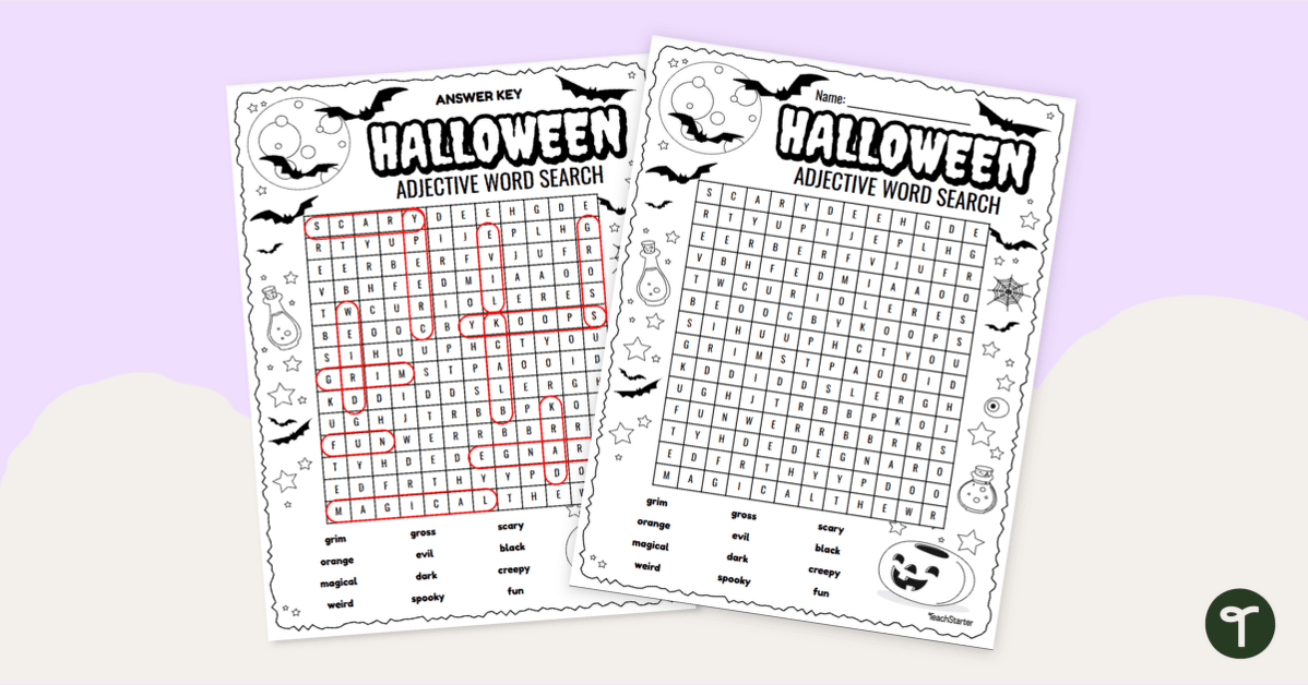 Halloween Adjectives Word Search - Lower Grades teaching resource