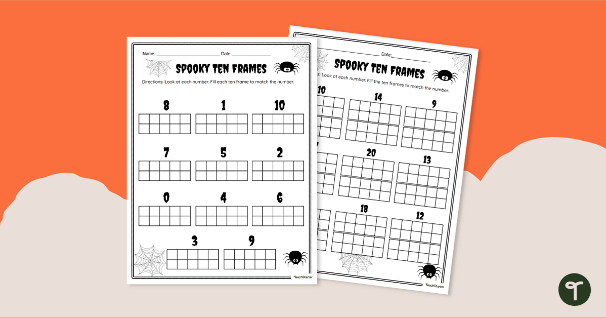 Halloween Maths Worksheets - Spooky Ten Frames teaching resource