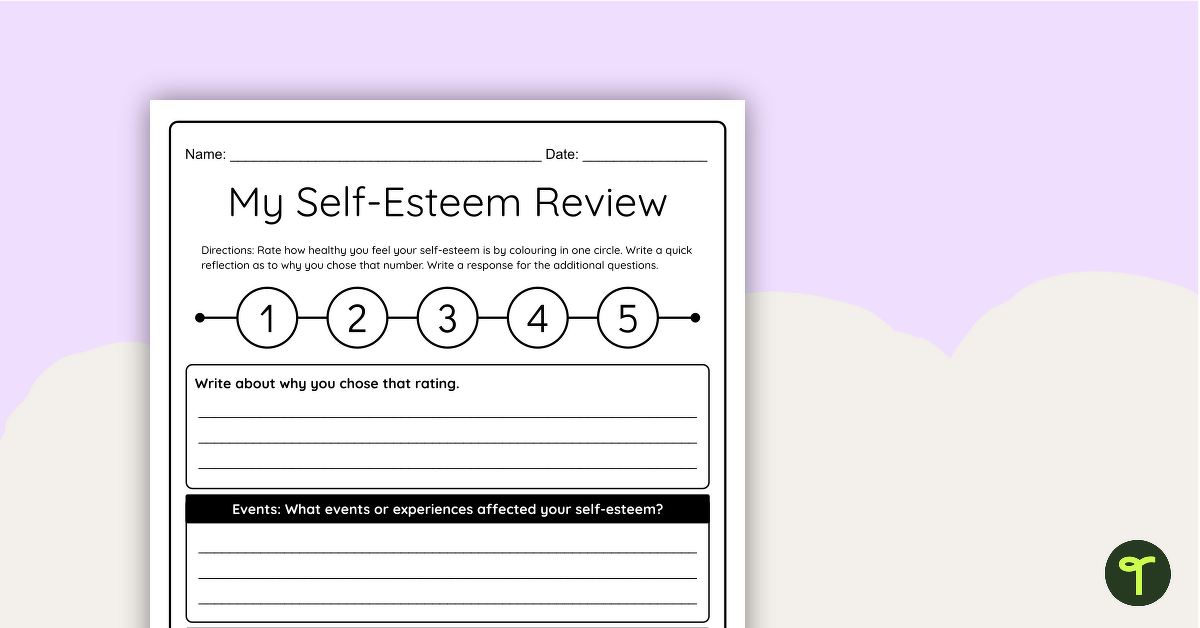 My Self-Esteem Review Template teaching resource
