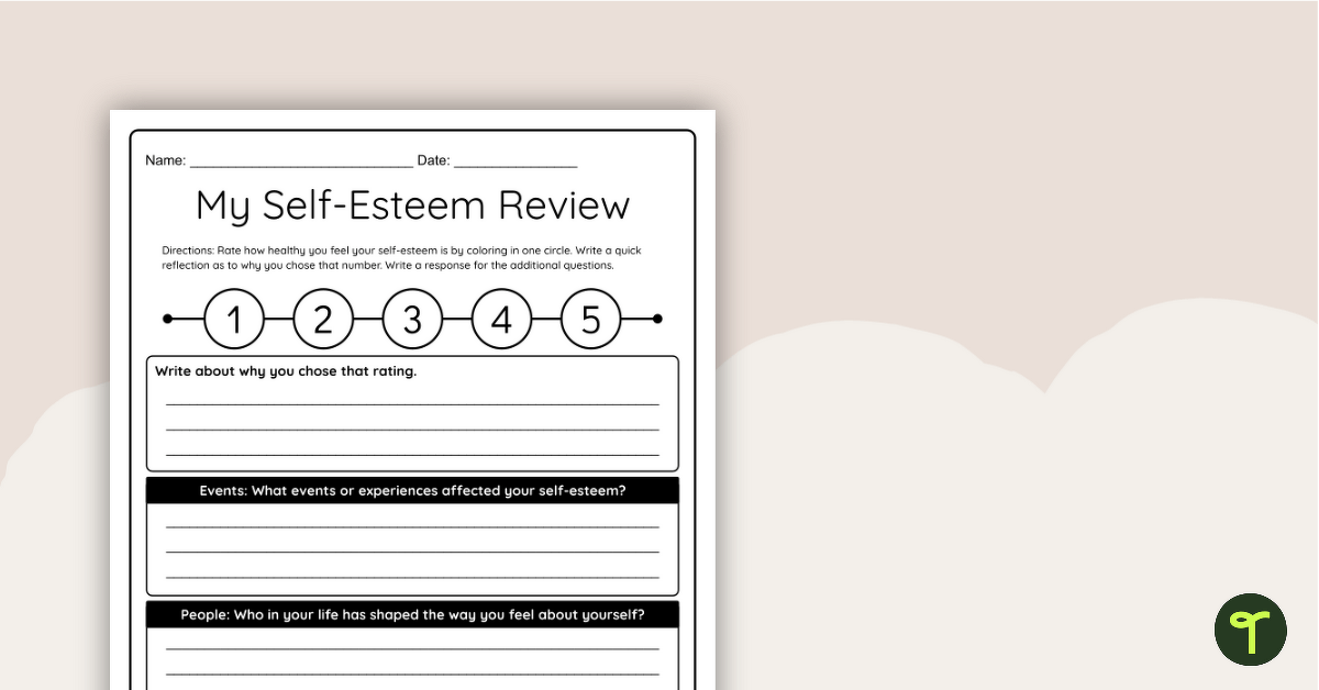 My Self-Esteem Review Template teaching resource