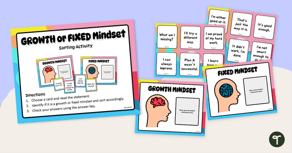 Go to Growth or Fixed Mindset Sorting Activity teaching resource