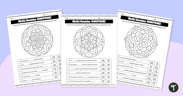 Go to Homophone Mandala Flower Worksheets teaching resource