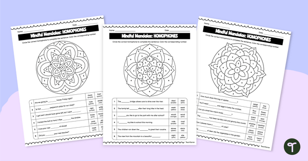 Image of Homophone Mandala Flower Worksheets