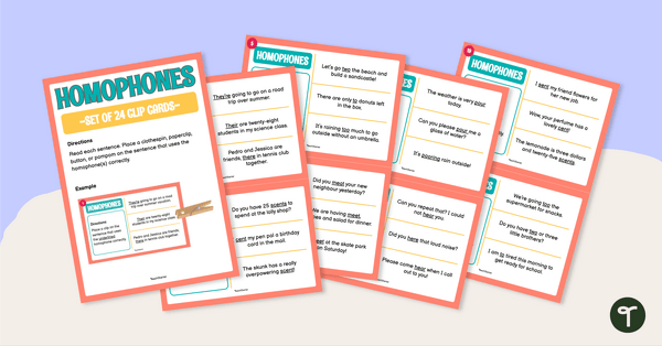 Go to Homophones Clip Cards teaching resource