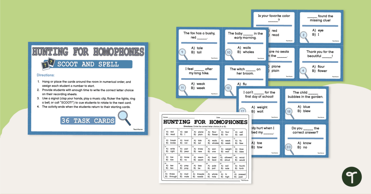 Hunting for Homophones – SCOOT! Task Cards teaching resource