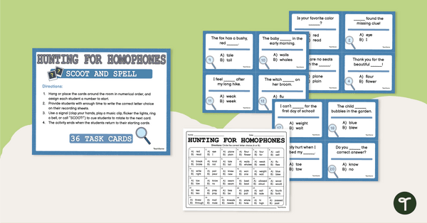 Go to Hunting for Homophones – SCOOT! Task Cards teaching resource