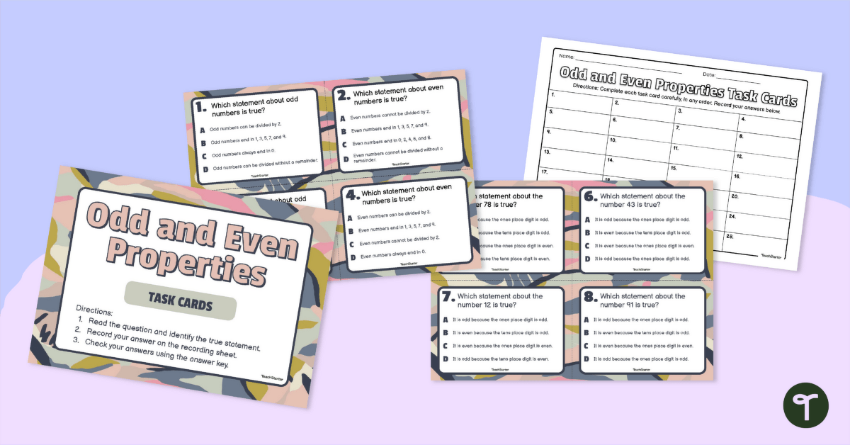 Year 4 Odd and Even Properties Task Cards teaching resource
