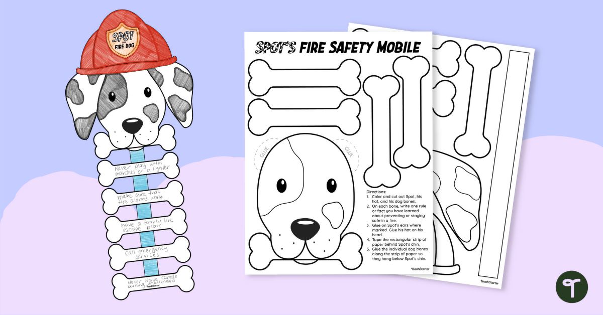 Printable Fire Safety Crafts - Spot the Fire Dog Mobile teaching resource