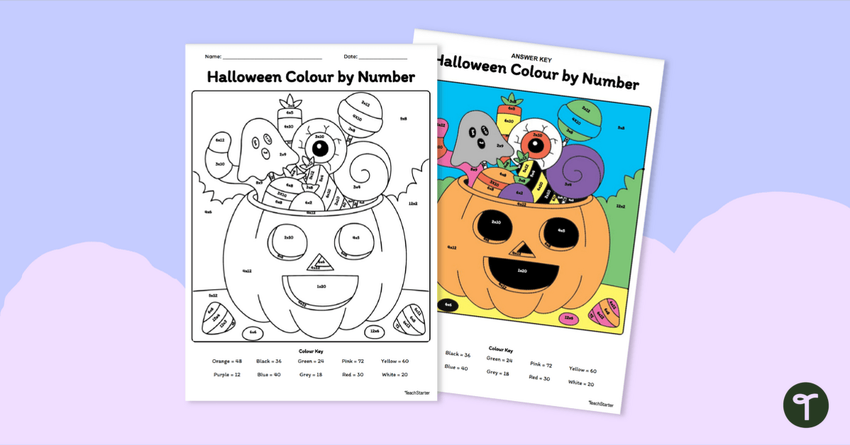 Halloween Multiplication Colour By Number Worksheet teaching resource