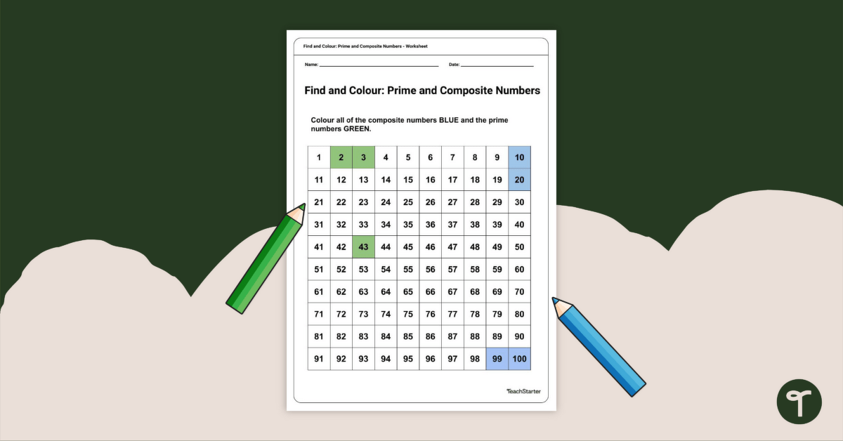 Find and Colour – Prime and Composite Numbers teaching resource