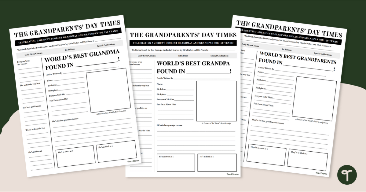 Grandparents' Day Printable Newspaper Template teaching resource