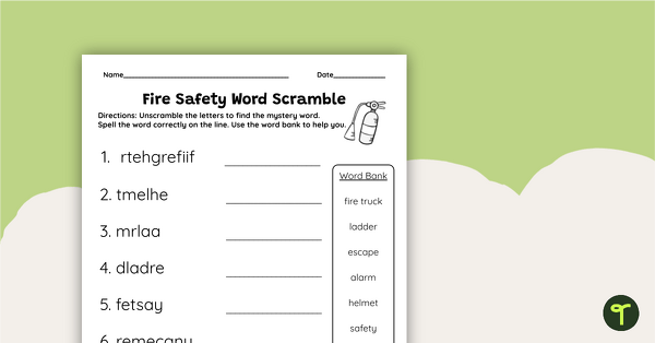 Fire Safety Word Scramble teaching resource