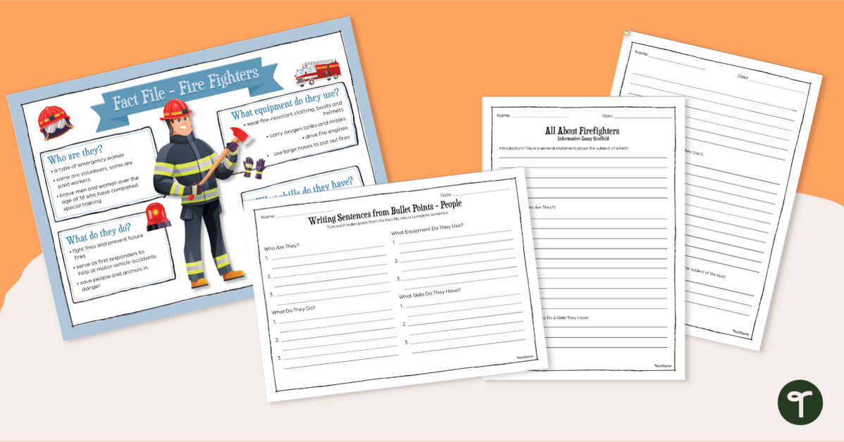Expository Writing Task - All About Firefighters Writing Scaffold teaching resource