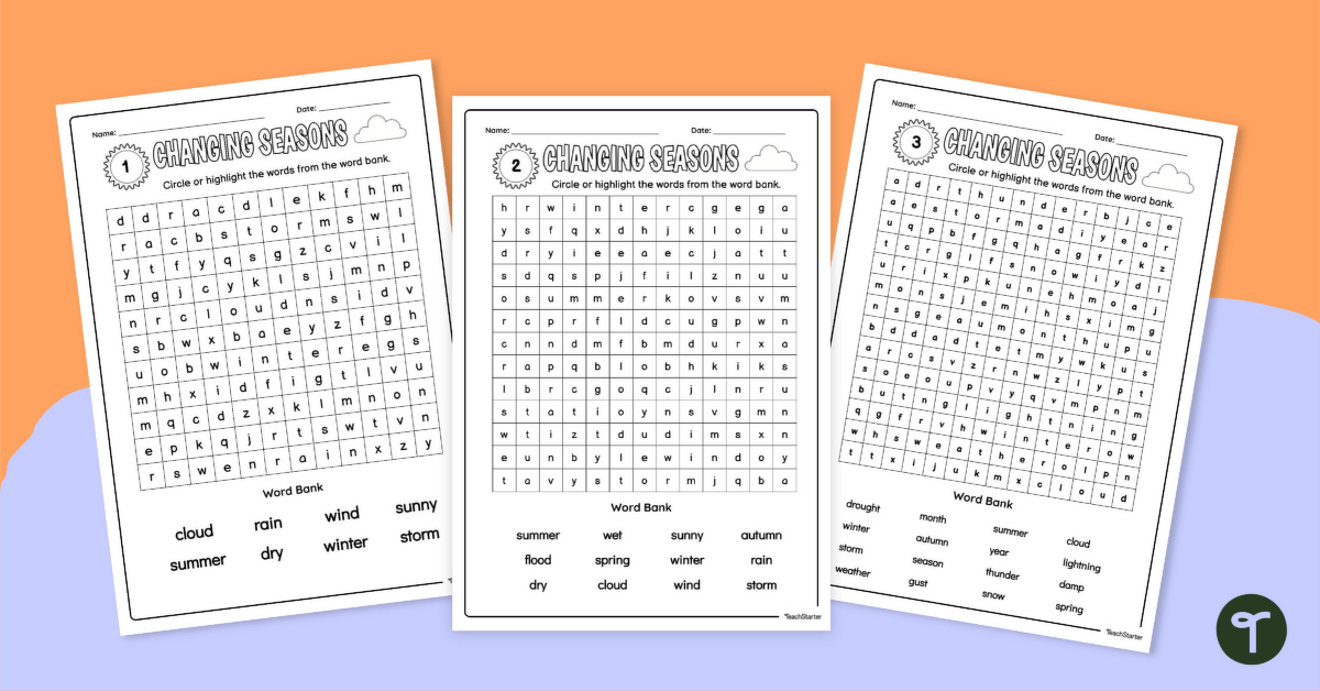 Seasonal Changes Differentiated Word Search teaching resource