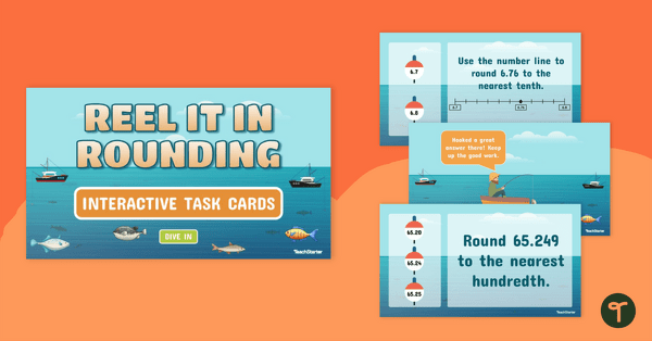 Go to Reel It in Rounding With Decimals – Interactive Task Cards for 5th Grade teaching resource