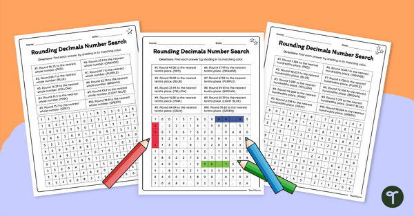 Go to Rounding Decimals Number Search Worksheets for 5th Grade teaching resource
