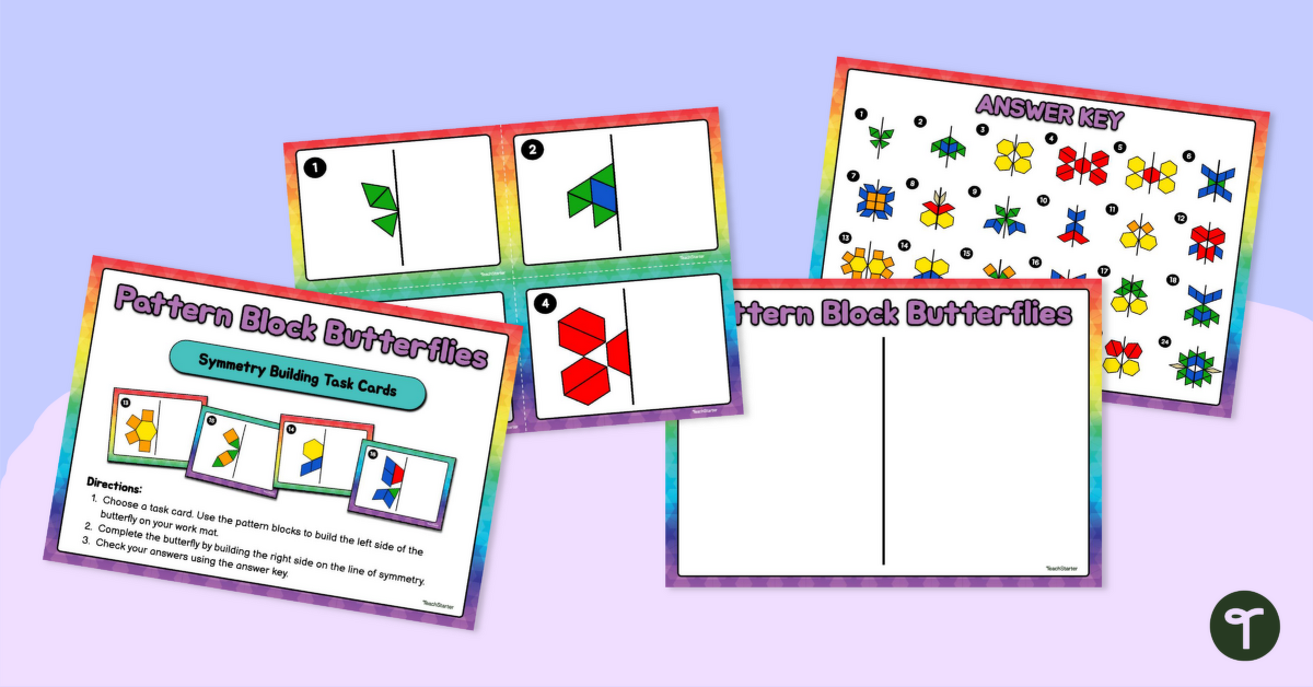 Pattern Block Butterflies Symmetry Task Cards teaching resource