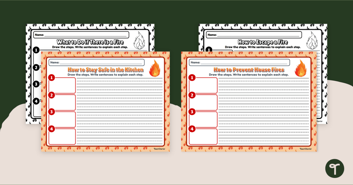 Printable Fire Safety Writing Worksheets - Procedural Writing Prompts teaching resource