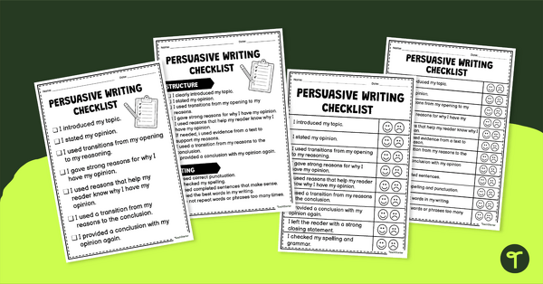 Go to Persuasive Writing Checklist Pack teaching resource