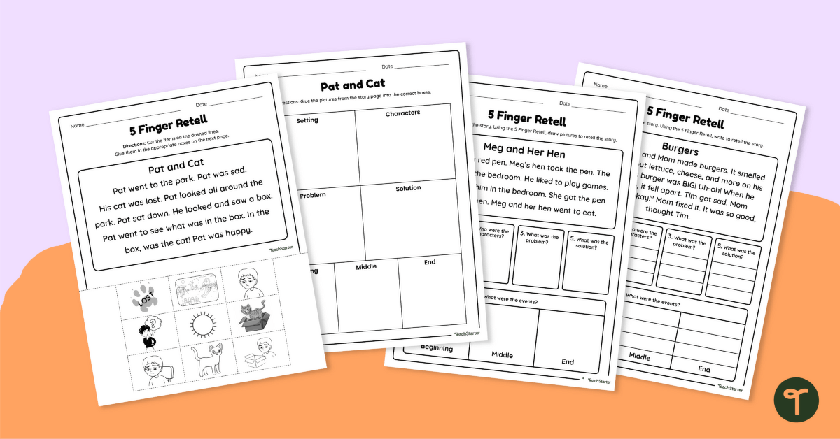 5 Finger Retell Worksheets teaching resource