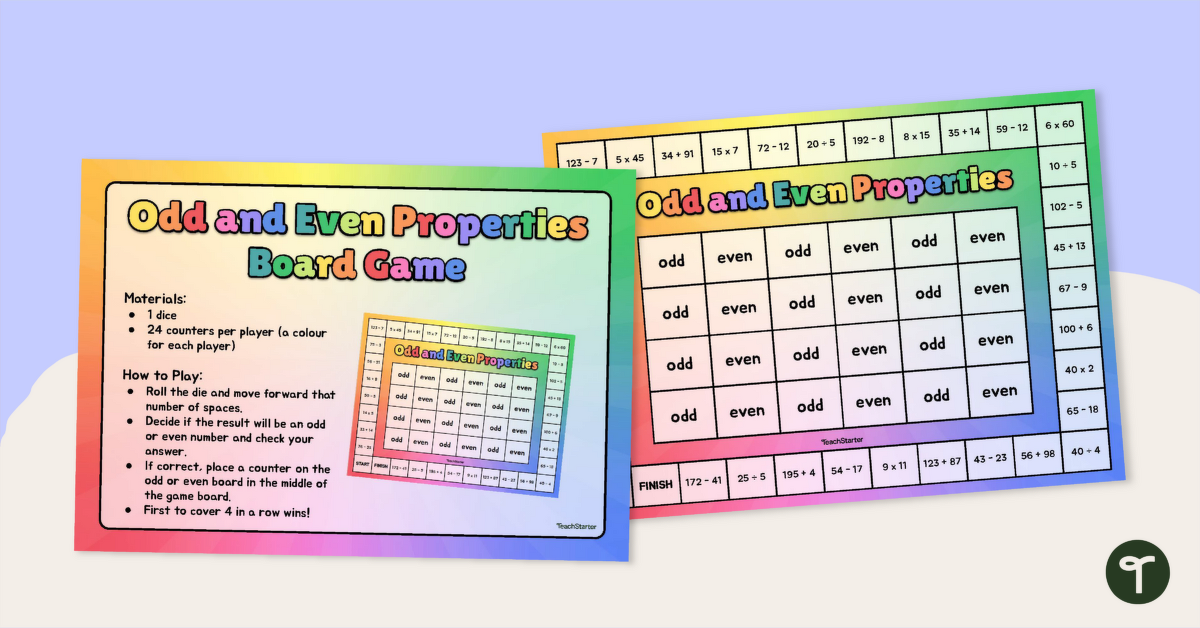 Odd and Even Properties Board Game teaching resource