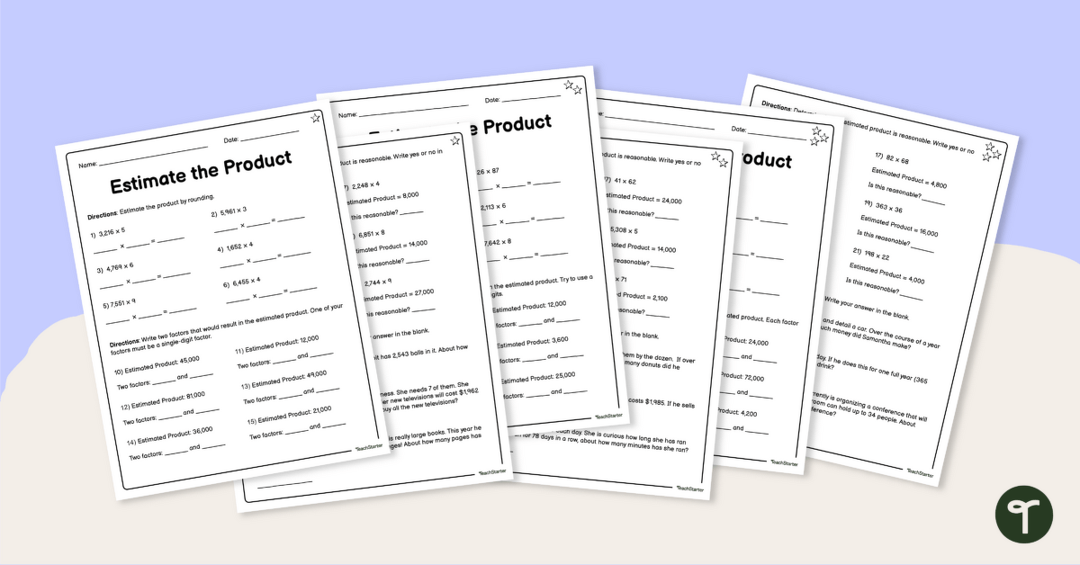 Estimate the Product – Differentiated Worksheets teaching resource