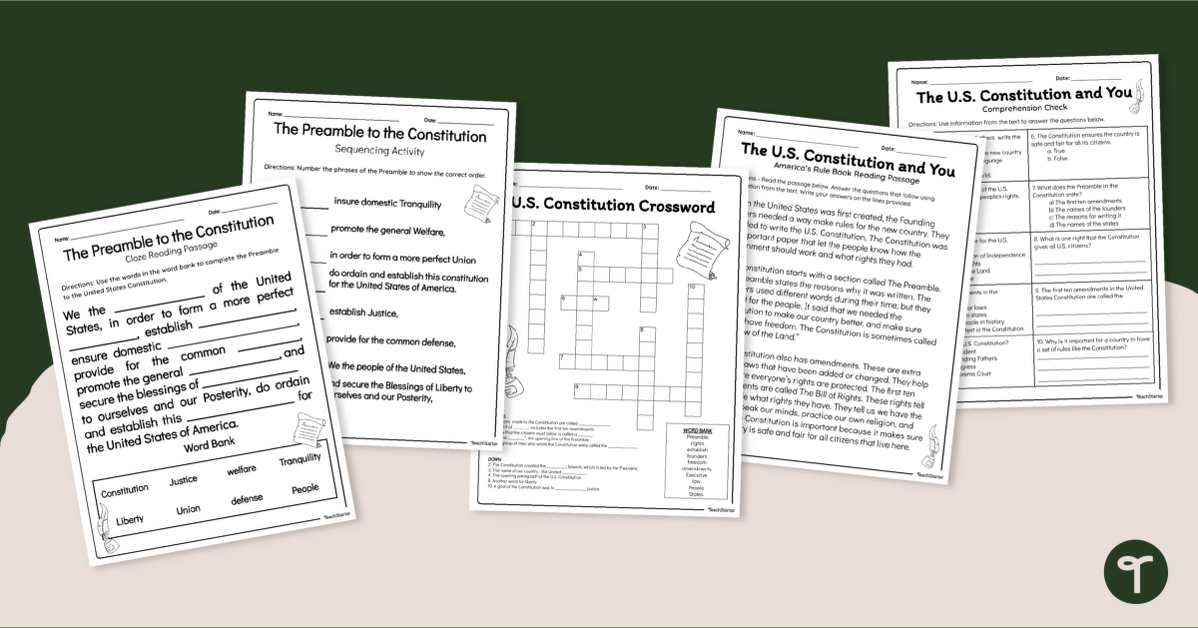 Printable U.S. Constitution Day Worksheet Pack teaching resource
