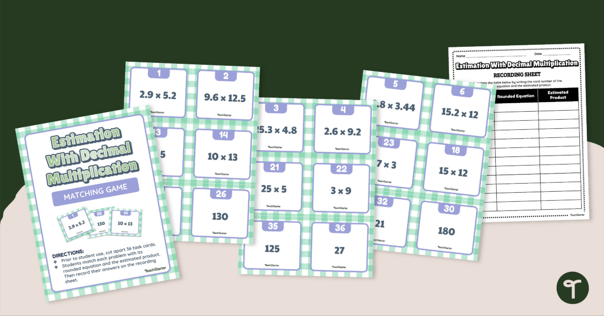Estimation With Decimal Multiplication Matching Game teaching resource