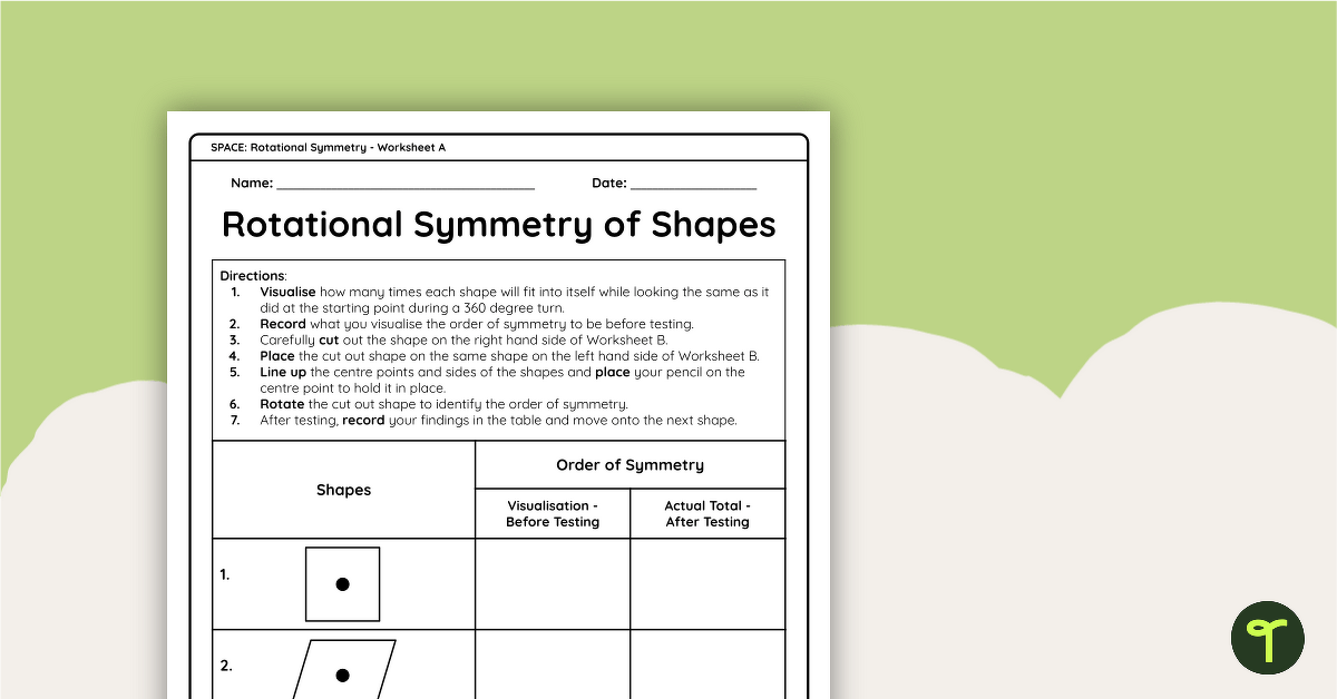 Rotational Symmetry of Shapes Grade 4 Worksheet teaching resource