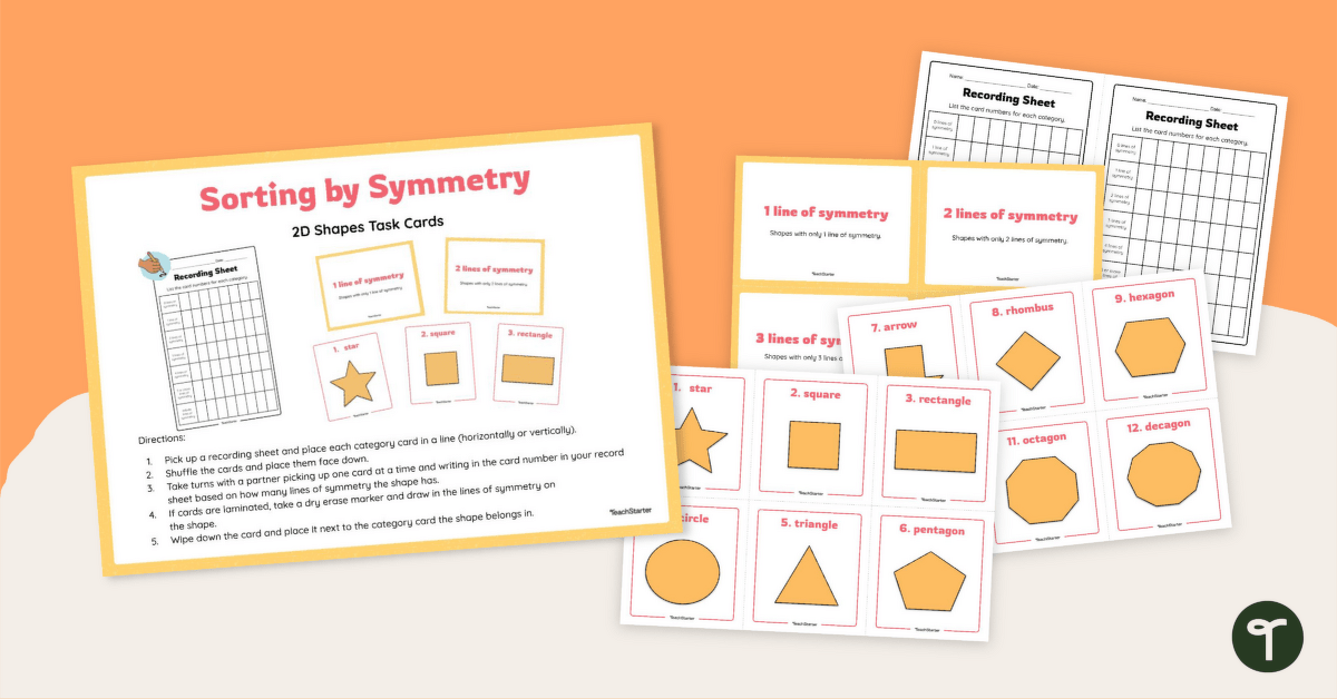 Sorting by Symmetry: 2D Shape Task Cards teaching resource