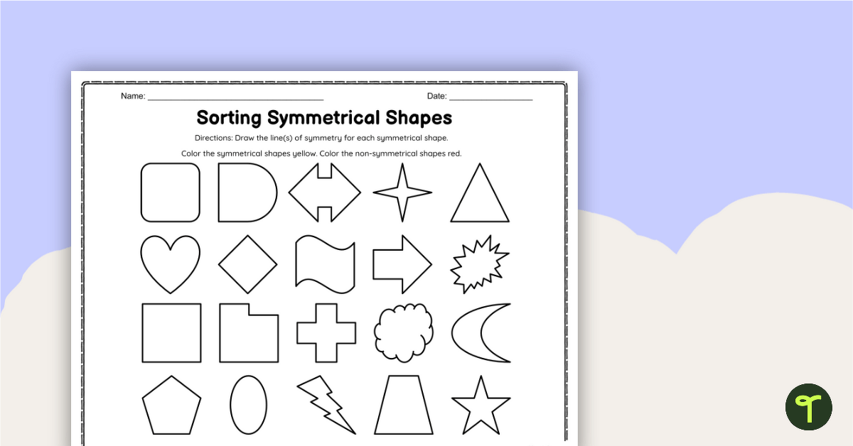 Sorting Symmetrical Shapes Worksheets teaching resource