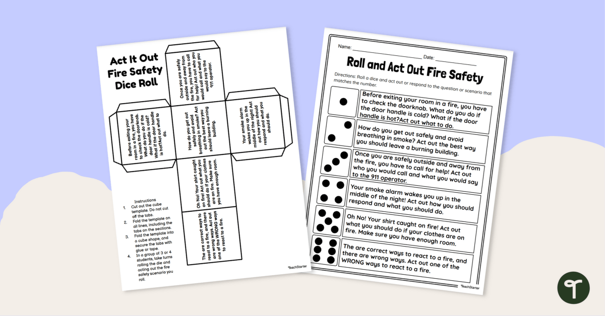 Fire Prevention Month Game - Fire Safety Charades Dice Roll teaching resource