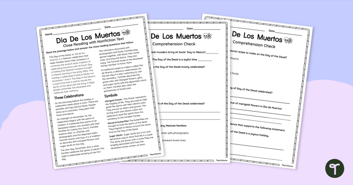 The Day of the Dead for Kids - Reading Prose Comprehension Test teaching resource