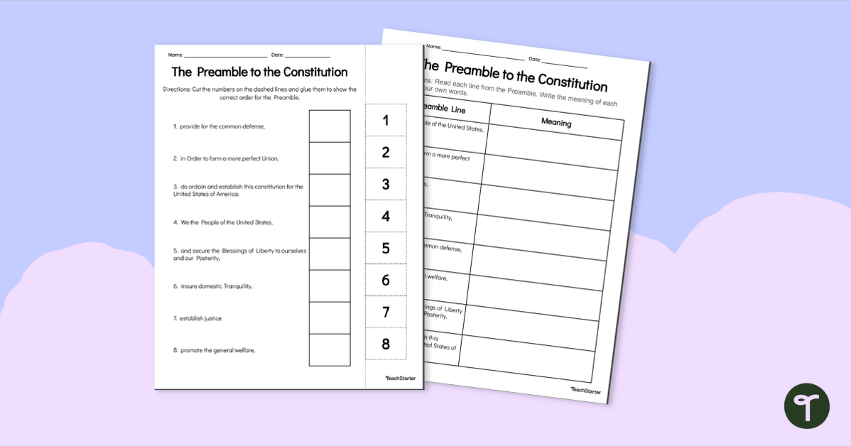Understanding the Preamble Worksheets teaching resource