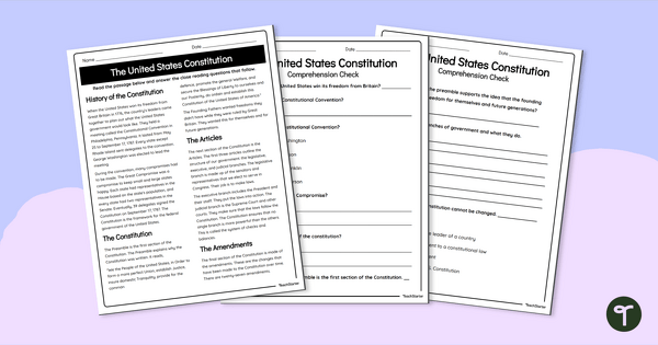 Go to The U.S. Constitution Reading Comprehension Worksheets teaching resource