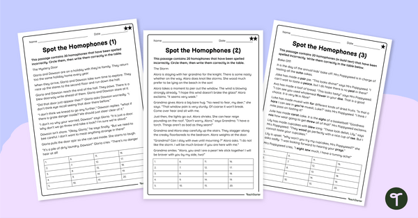 Go to Spot the Homophones Worksheets teaching resource