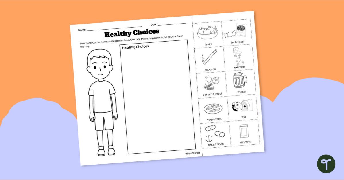 Red Ribbon Worksheet - Making Healthy Choices teaching resource