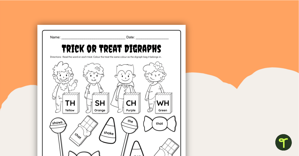 Trick or Treat Digraphs Worksheet teaching resource