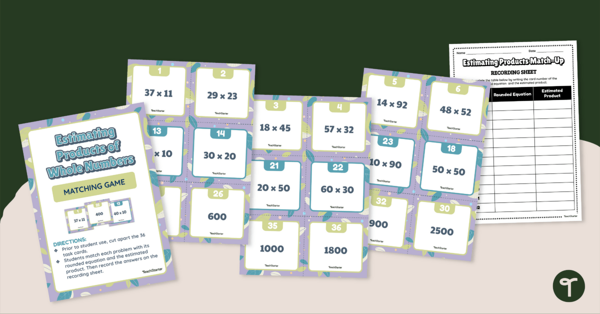 Estimating Products of Whole Numbers Matching Game teaching resource