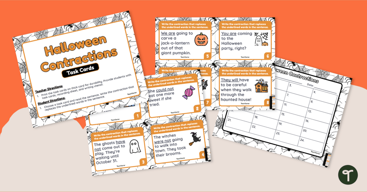 Halloween Contractions Activity - SCOOT! Card Game teaching resource
