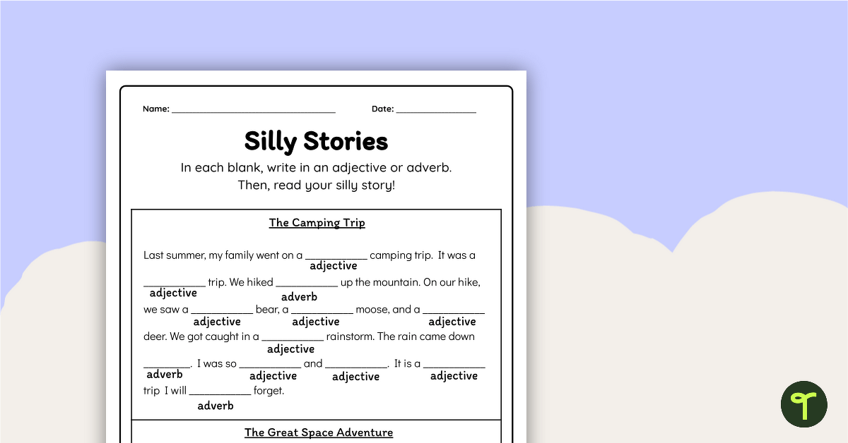 Adjectives and Adverbs Worksheets (Silly Stories) teaching resource