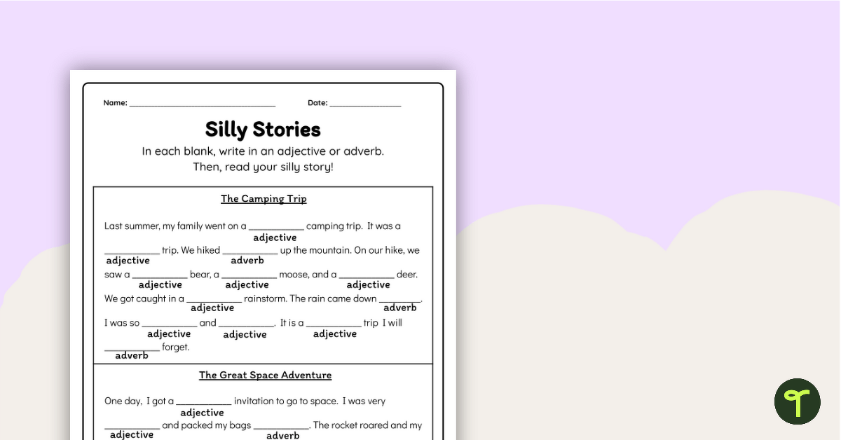 Adjectives and Adverbs Worksheets (Silly Stories) teaching resource